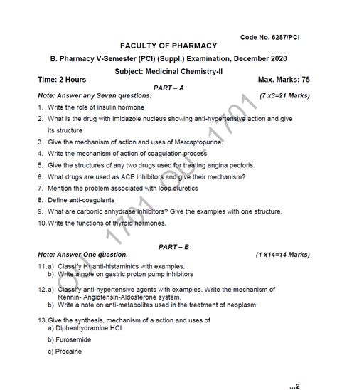 medicinal chemistry ii question paper