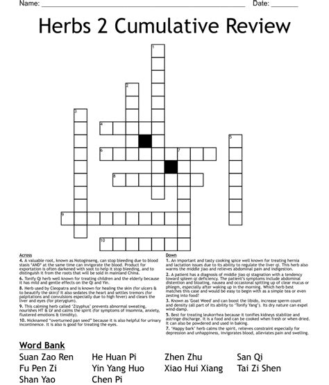 medicinal plants crossword