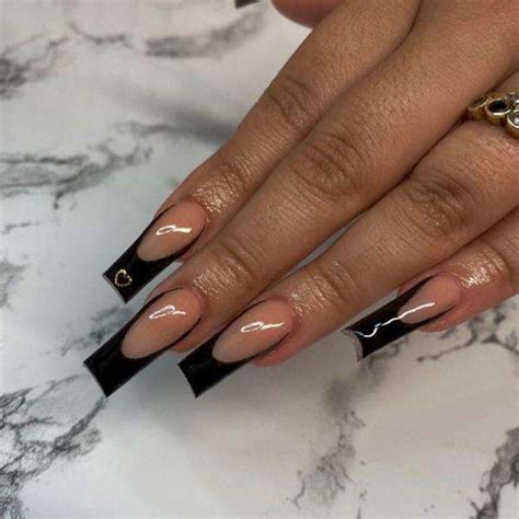 Medium Black French Tip Nails