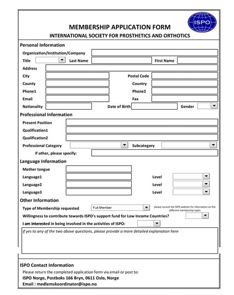 Membership Registration Form Editable Forms