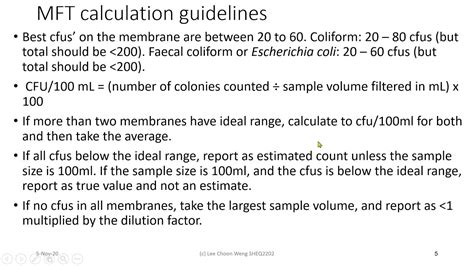 Membrane Filter Technique Calculation