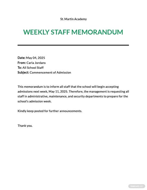 memo format for staff