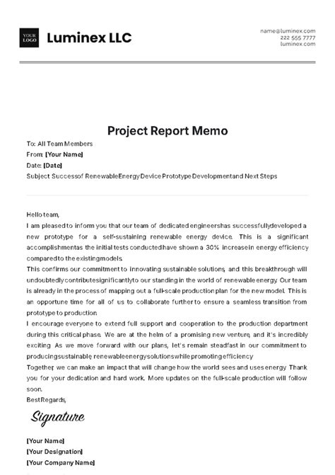 Memo Style Report Template