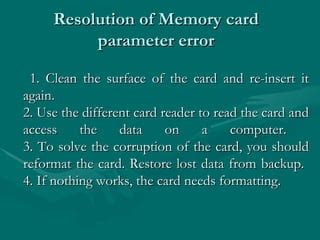 Memory Card Parameter Error