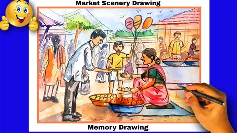 Market Watercolor Memory Drawing / Picture Composition Scenery Figure