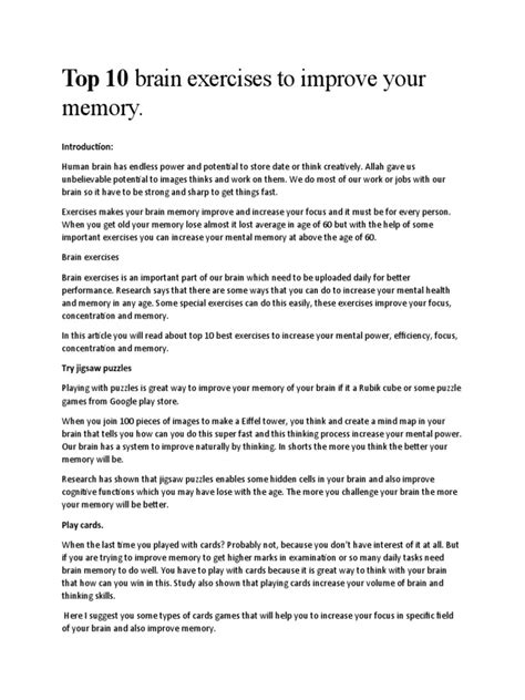 Memory Improvement Exercises Pdf