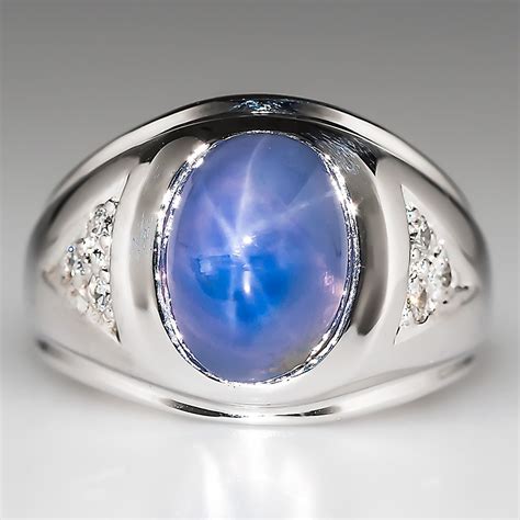 men's blue star sapphire white gold rings