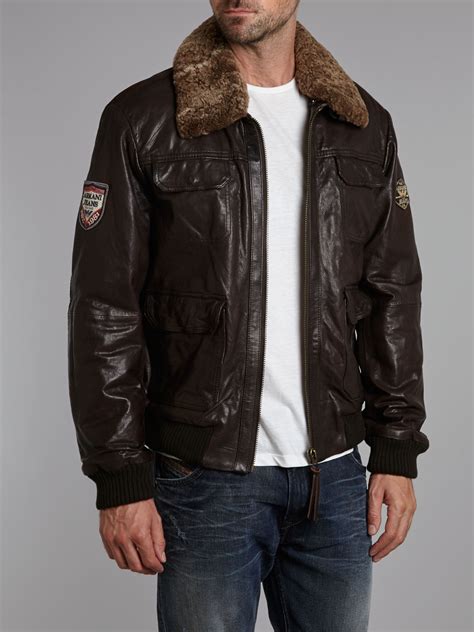 men's brown leather flight jacket
