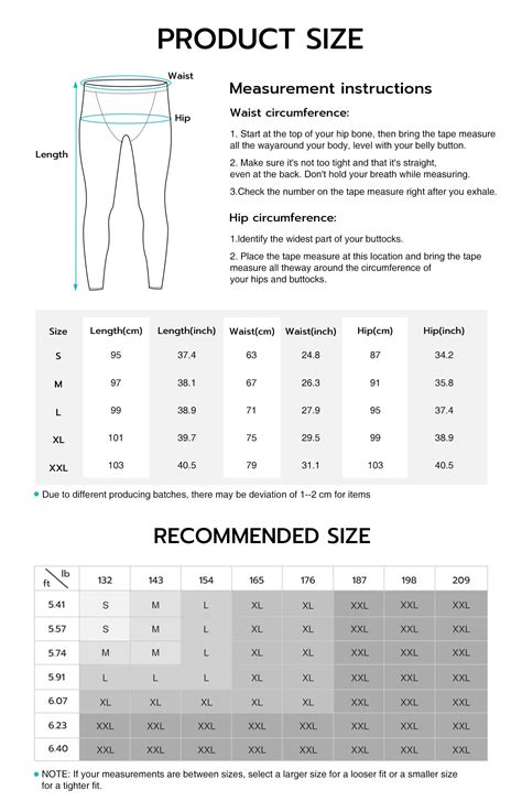 Men's Compression Tights Size Chart