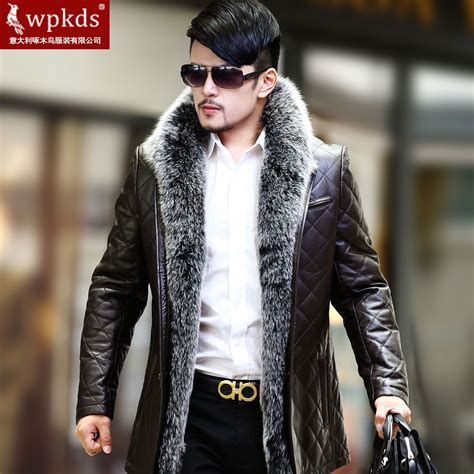 men's leather coat with fur collar