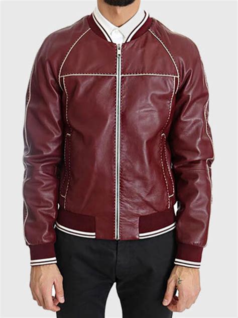 Men's Maroon Leather Bomber Jacket