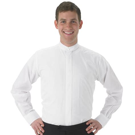 men's white banded collar shirt