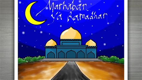 Cara Menggambar dan Mewarnai Tema Bulan Puasa Drawing Ramadhan Scenery