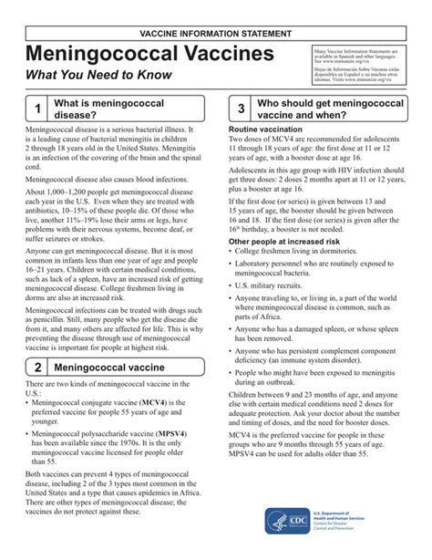 meningo vaccine information sheet