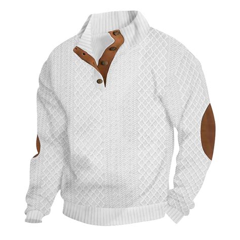 Mens White Elbow Patch Sweater