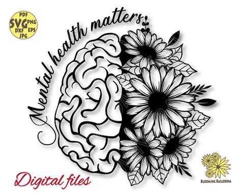 mental health awareness brain with flowers drawing