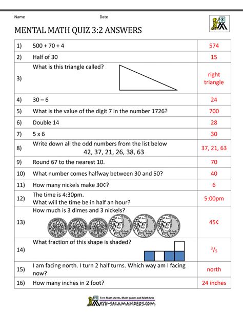 mental maths questions for class 3 with answers pdf