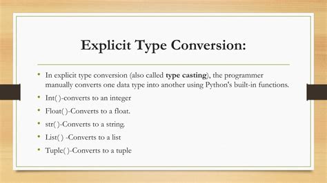 mention any three explicit type conversion functions in python