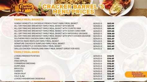 menu at cracker barrel restaurant