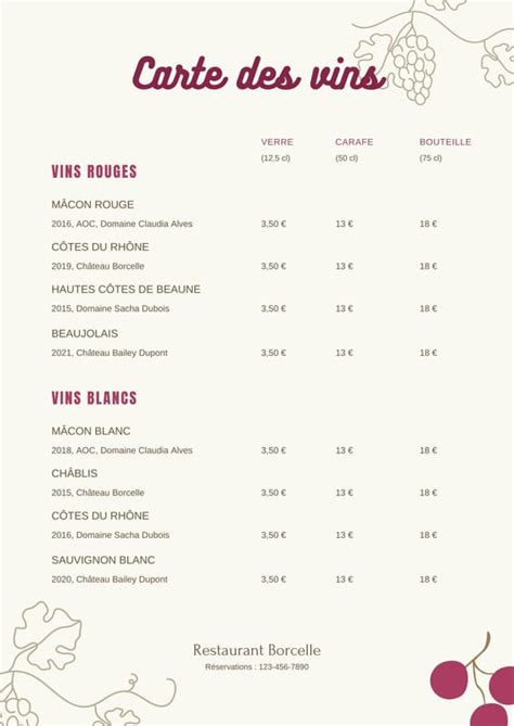 Cartes des vins DOMAINE DE MALCHAMPS RESTAURANT