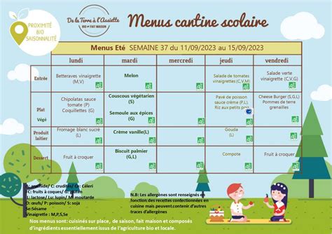 menu de cantine la principale