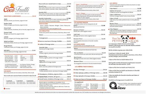 menu de coco frutti alma