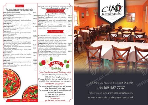menu for ciao restaurant