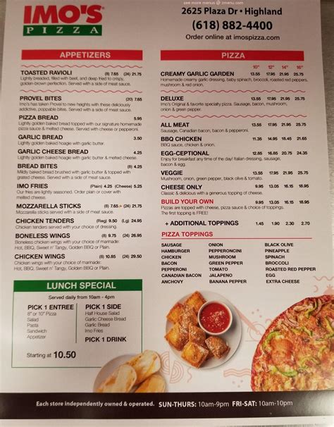 menu for imo's pizza