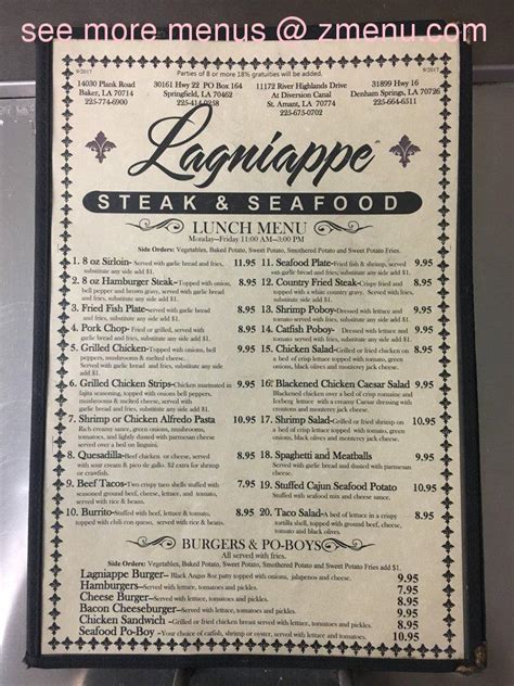 menu for lagniappe restaurant