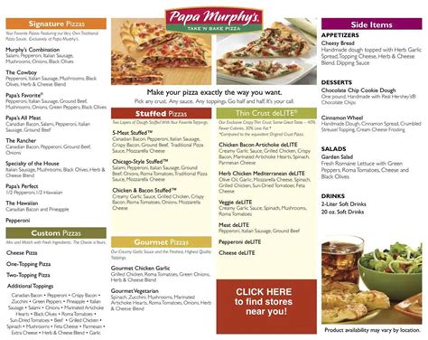 menu for papa murphy