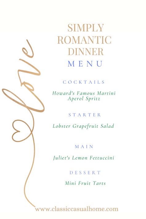 Menu For Romantic Dinner
