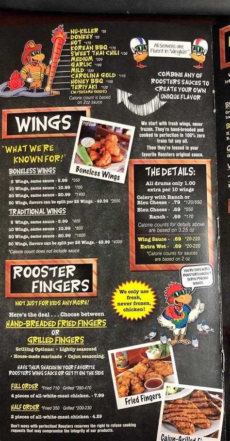 menu for roosters restaurant