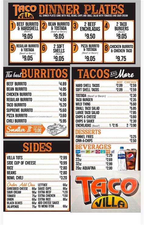 menu for taco villa