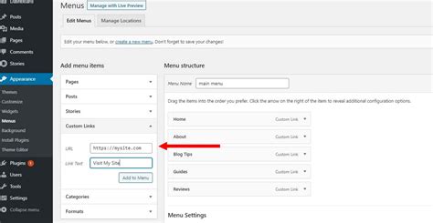 menu penampilan wordpress
