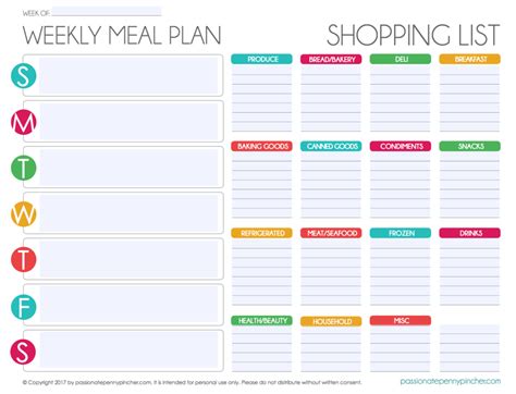 Menu Plan Grovery Printable