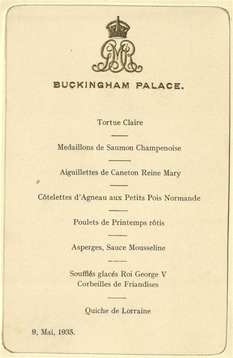 Menu State Dinner Buckingham Palace