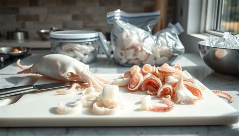 Menyimpan cumi di lemari es