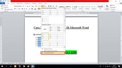 menyimpan format bullets dan numbering