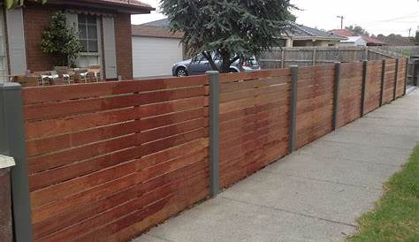 Horizontal Merbau Slat Fence with Gal Steel Posts Top