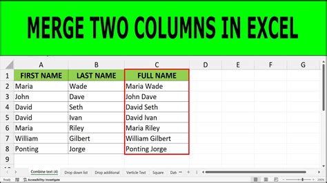 merge data of two columns in excel