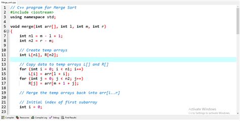 merge sort algorithm in c language