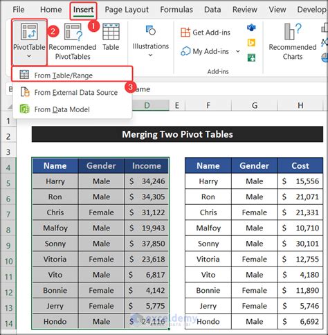 merge two columns in excel pivot table