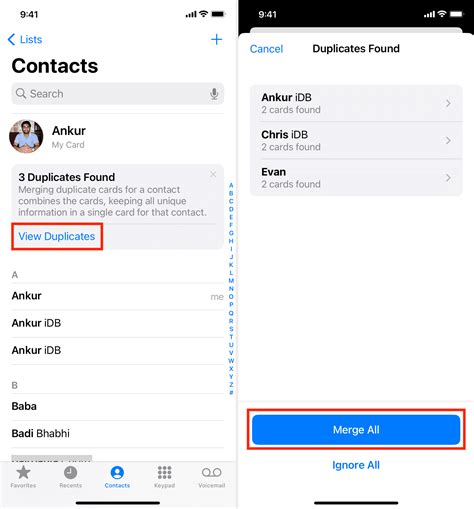merging duplicate contacts on iphone not working