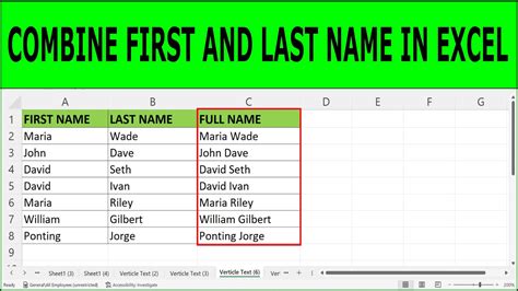 combine first and last name in excel video tutorial how to combine first and last name in