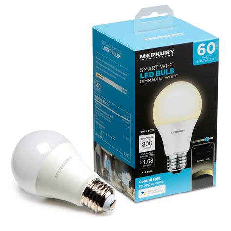 Merkury Innovations A19 Smart White LED Bulb, 60W, NonDimmable, 3Pack