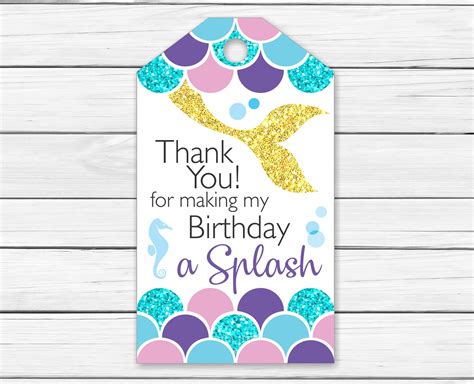 Mermaid Party Thank You Tags, Birthday Party, Under the Sea Watercolor