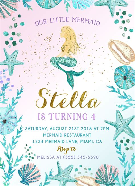 Mermaid invitation Mermaid birthday Mermaid birthday party Girl