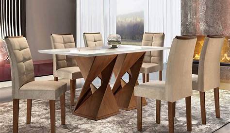 Mesa de Jantar, 6 Cadeiras, Tampo Madeira com Vidro, 170x90 - Dj Móveis