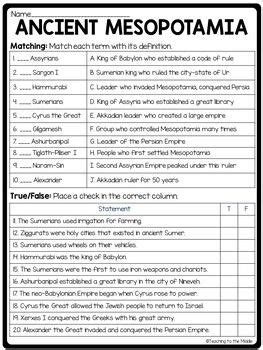 Mesopotamia Printable Worksheets