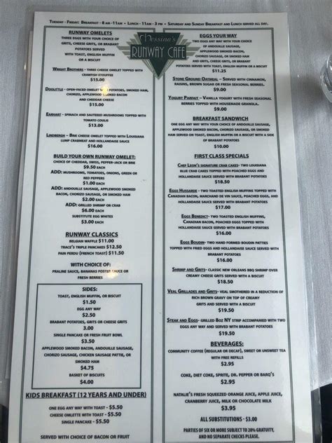 messina's runway cafe menu